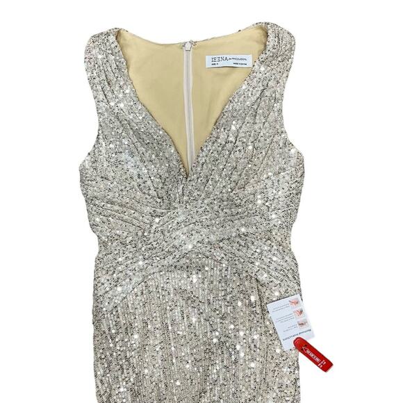 IEENA FOR MAC DUGGAL 26598 V Neck Sequined V Neck Wrap Waist Gown Nude 0 NEW - Picture 5 of 10